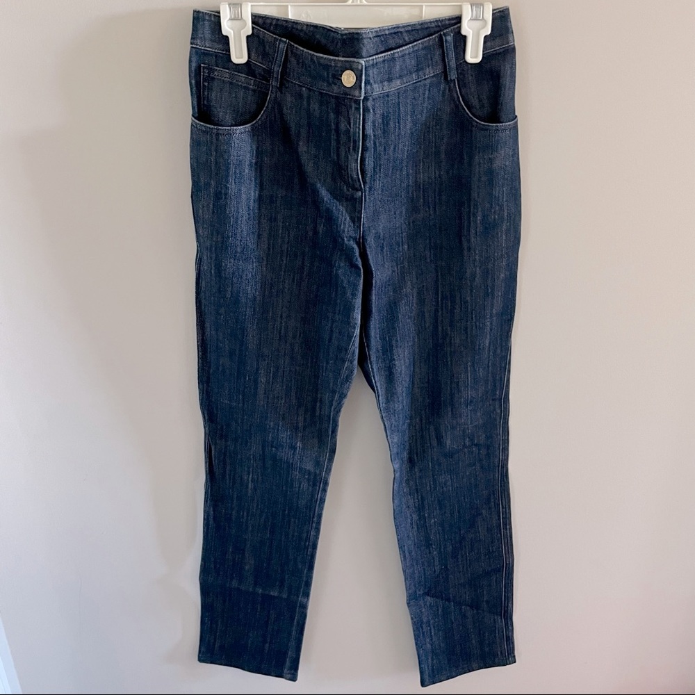 St. John Straight Leg Blue Denim with gold accents